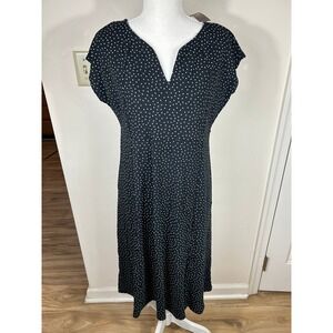 J. Jill Wearever Black Polka Dot Split V-Neck Midi Dress Womens PS NWT LBD Work